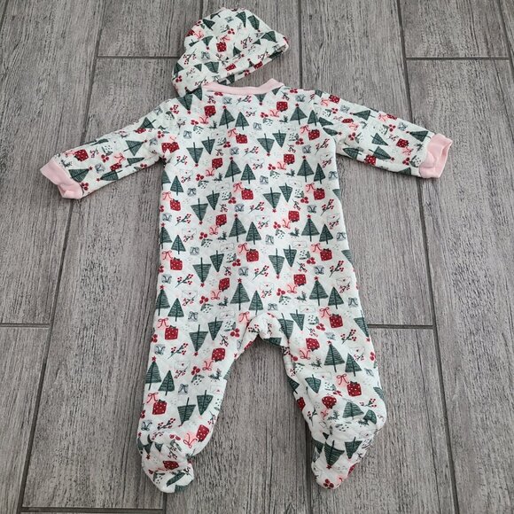Chick Pea Baby Holiday Footed Sleeper w/hat Christmas Trees/Presents Print 3-6M - Picture 8 of 8